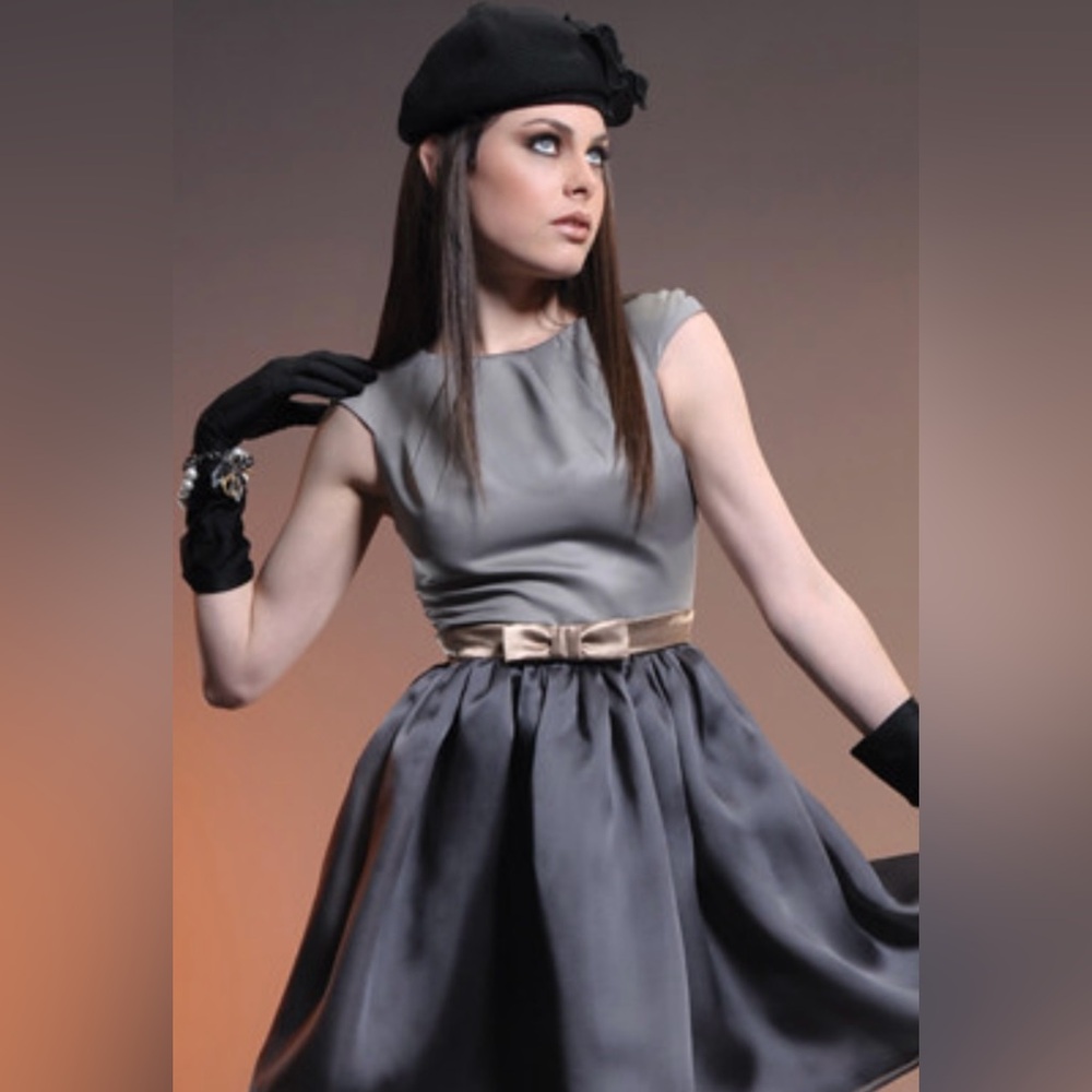 NY Designer Gray Silk Mini Dress - Picture 11 of 11